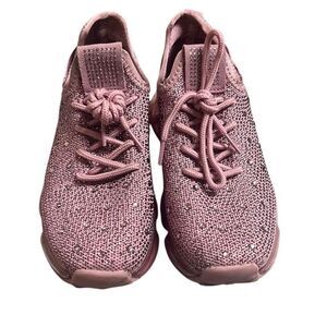 Link Girls 13 Pink Bejeweled Glitter Slip On Faux Lace-up Tennis Shoes Sneakers
